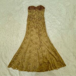 Elegant Gold Strapless Evening Dress